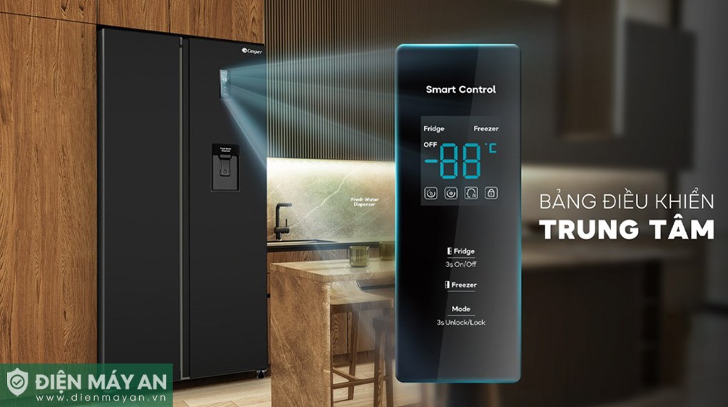 Bảng điều khiển cảm ứng của Casper Inverter RS-460PG nằm bên ngoài cửa tủ 
